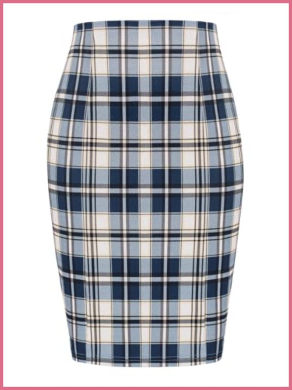 Plaid Pencil Skirt High Waist Knee Length Bodycon Office Wear